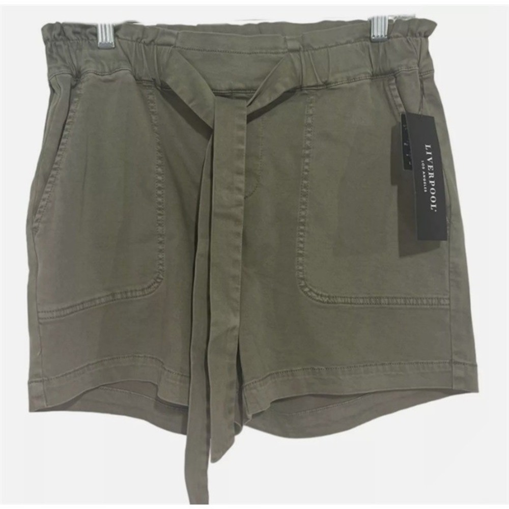 NWT Liverpool 10 30 Corine Paper Bag Walking Shorts Green 126057
